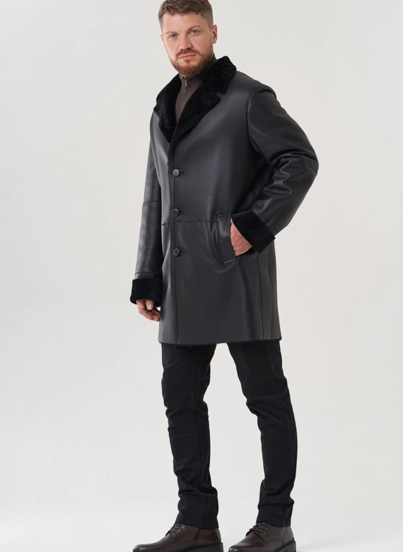 Дубленка мужская черного цвета  фото