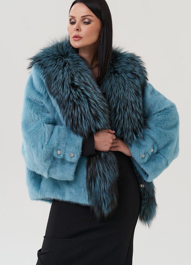 Короткая шуба из норки с мехом из чернобурки  модель № 25474 универмаг малина