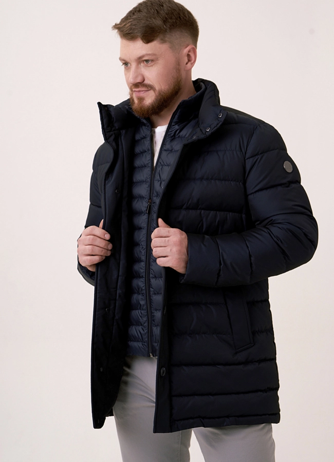 фото Куртка синего цвета прямая на био пухе модель № 3254 фото