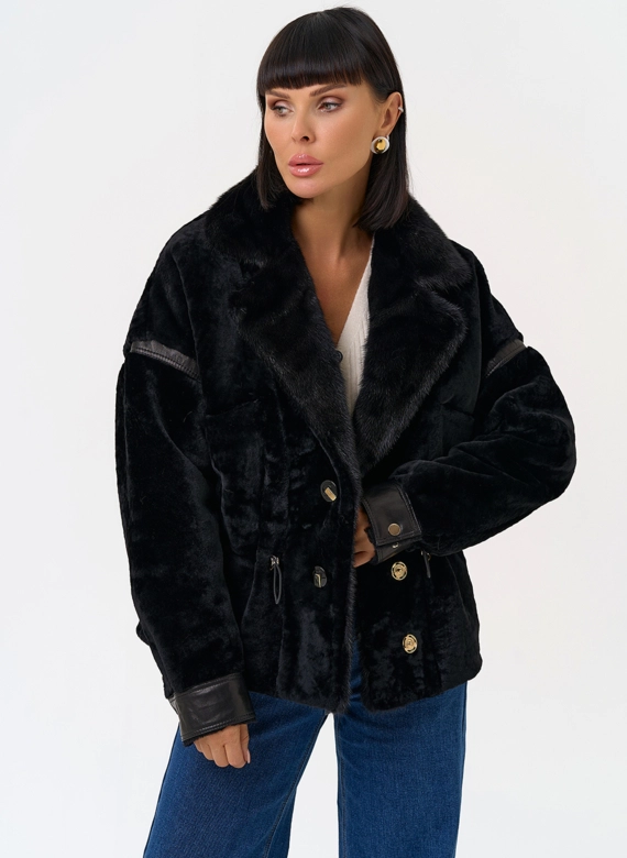 Женская короткая дубленка с английским воротником из меха норки фото
