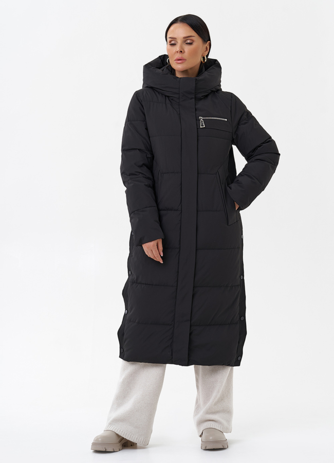 Длинный пуховик с капюшоном модель № 29179 универмаг малина