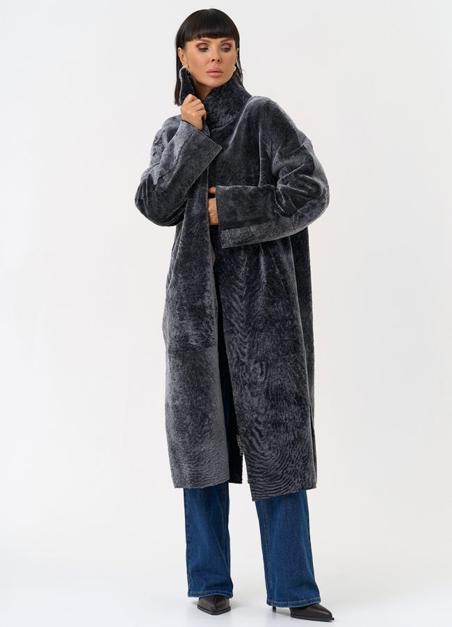 Женская двухсторонняя дубленка с воротником стойкой модель № 31478 универмаг малина