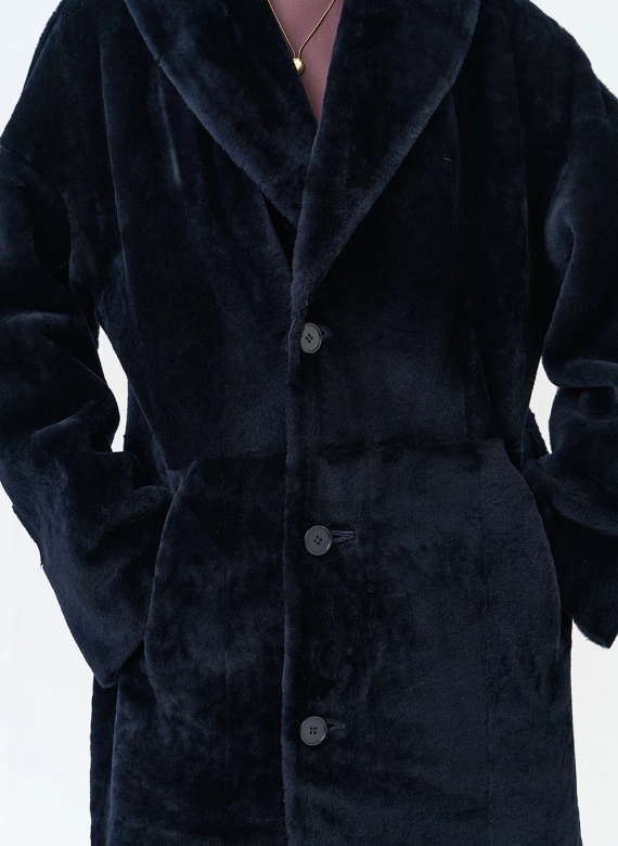 Женская двухсторонняя дубленка с воротником шаль фото