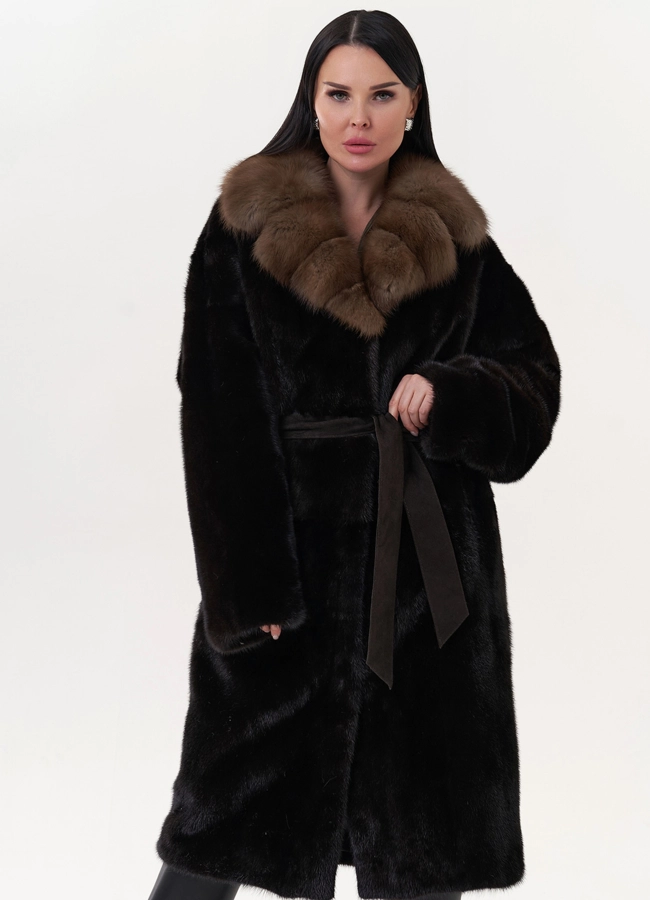 Шуба из норки с воротником из куницы модель № 26263 универмаг малина фото