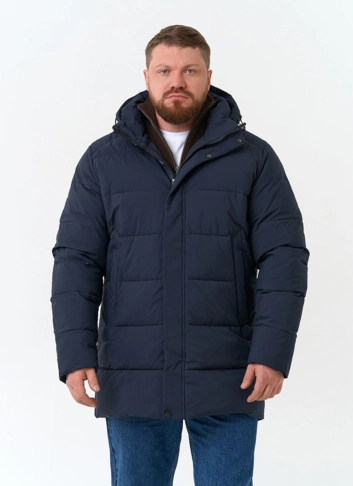 Мужской удлиненный пуховик с капюшоном фото