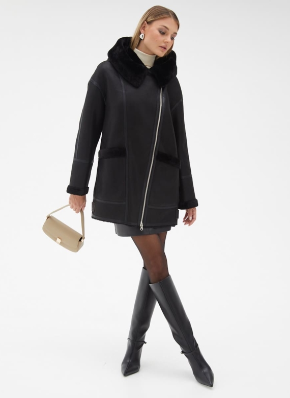 Женская удлиненная дубленка из эко кожи