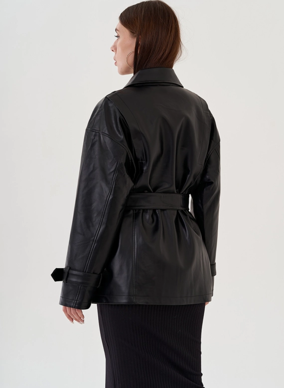 Куртка женская из эко кожи с поясом фото