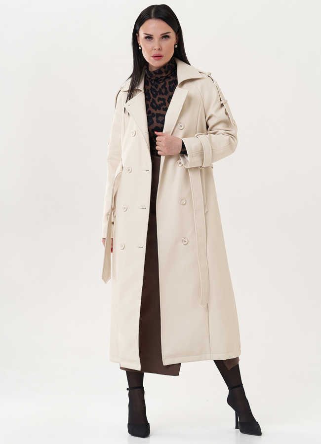 Удлиненный тренч из эко кожи модель № 26795 в рассрочку