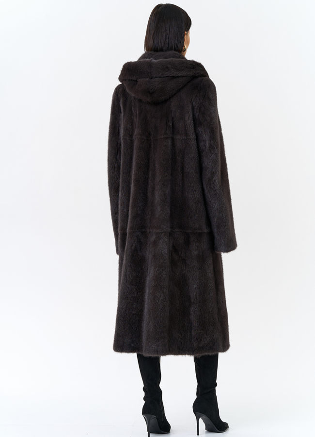 фото Женская шуба из меха норки  капюшоном модель № 24811