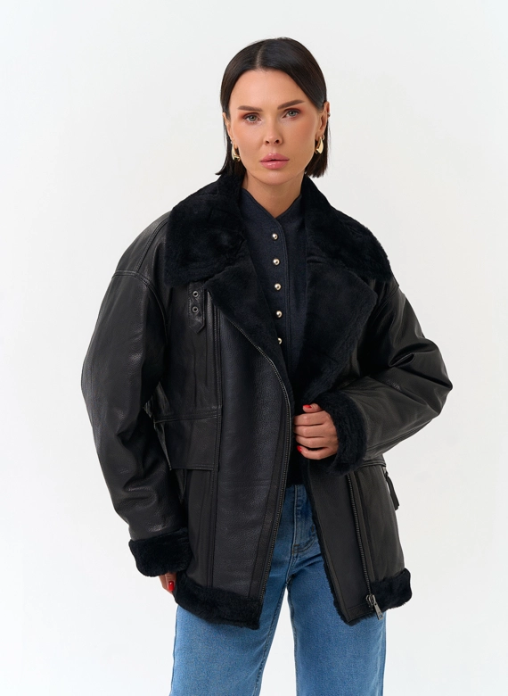 Натуральная дубленка черного цвета фото