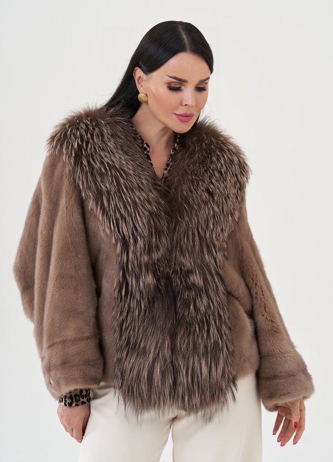 Куртка из норки с отделкой из меха чернобурки  модель № 24740 в кредит