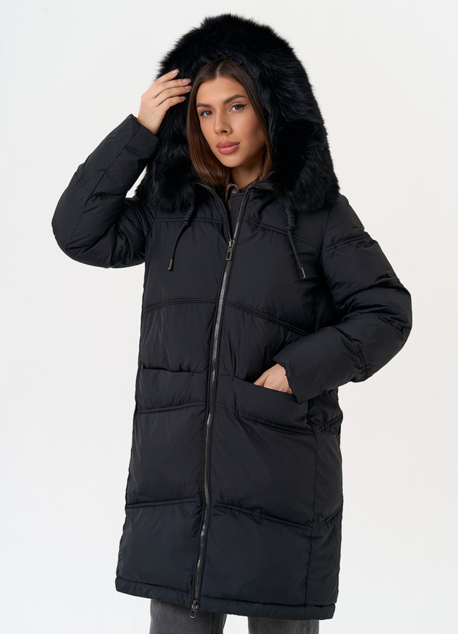 фото Женский пуховик с капюшоном из меха песца модель № 31697