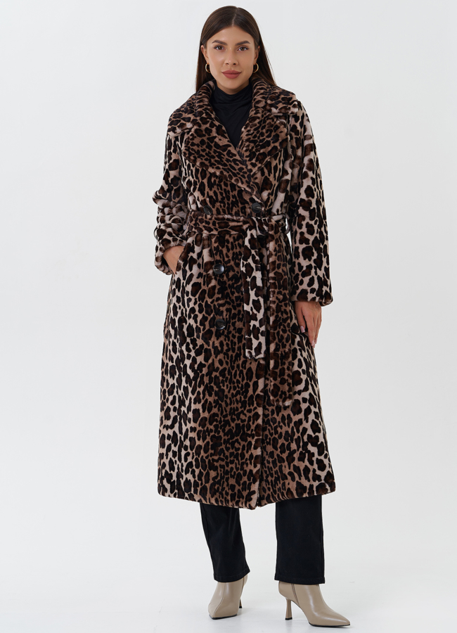 Пальто из эко меха с анималистичным принтом модель № 27685 меха малина