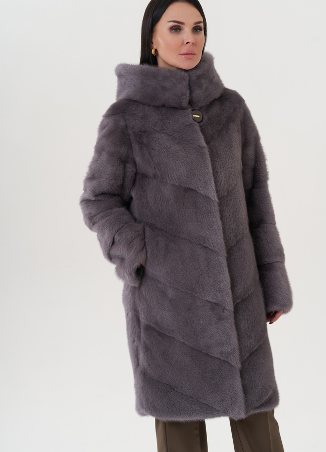 фото Шуба из норки с капюшоном  модель № 25607