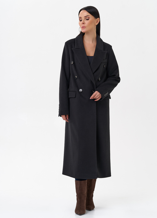 Длинное двубортное пальто с английским воротником модель № 29543 в рассрочку