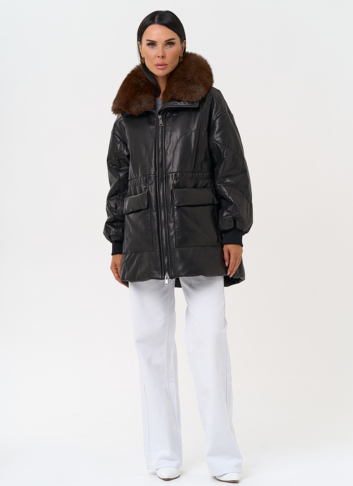 Полупальто из натуральной кожи с мехом песца