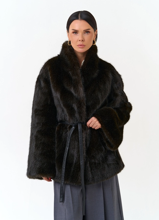 Женская шуба из эко меха модель № 33968 меха малина фото