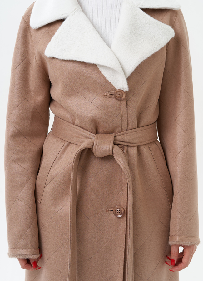 Пальто женское из эко замши с английским воротником модель № 29981 универмаг малина