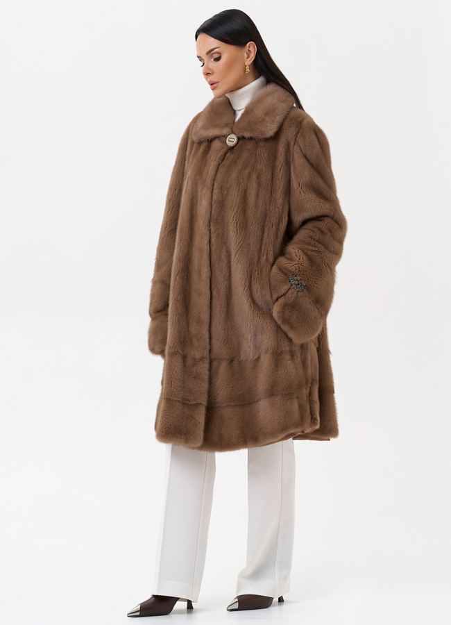 фото Шуба бежевого цвета из норки модель № 27599