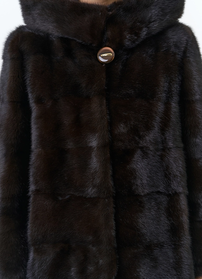 Норковая шуба с капюшоном модель № 24726 универмаг малина фото