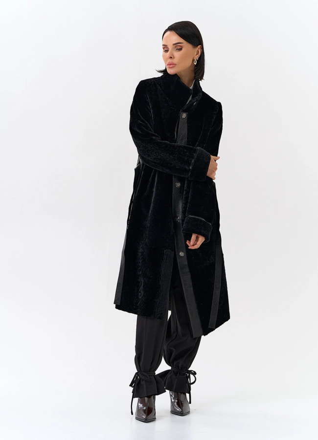 Женская двухсторонняя дубленка с поясом модель № 32198 универмаг малина фото
