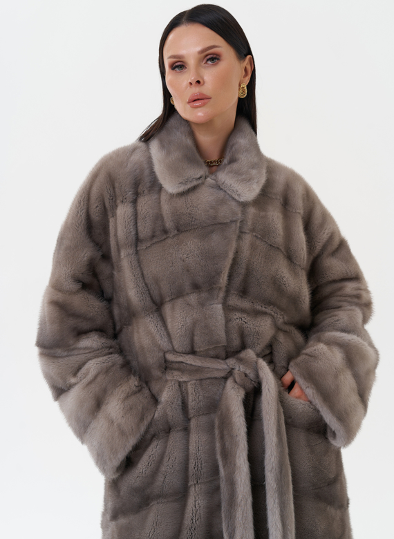 Шуба из скандинавской норки с поясом