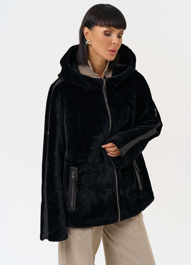 Женская двухсторонняя дубленка с капюшоном модель № 31482 в рассрочку