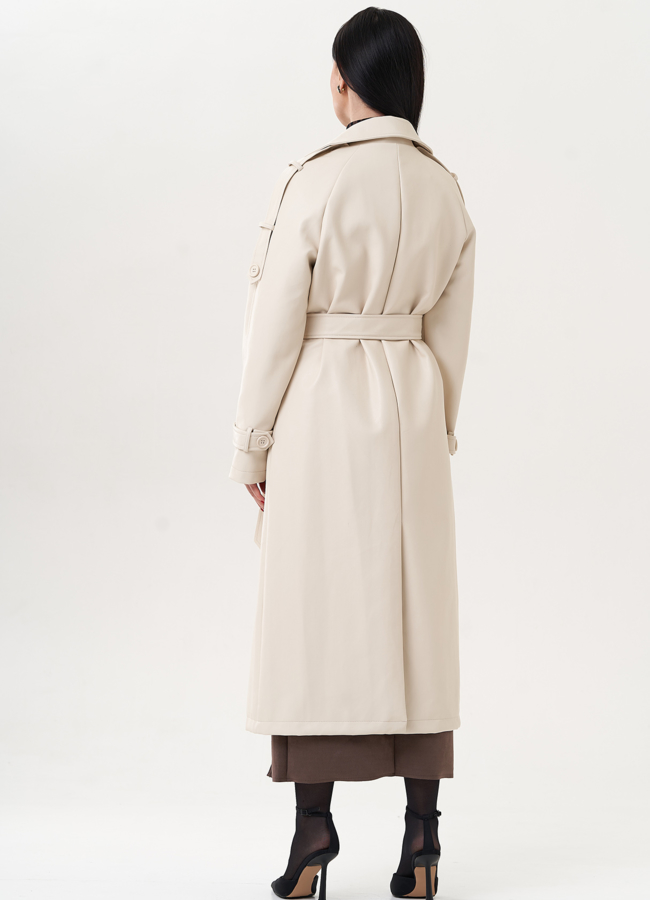 Удлиненный тренч из эко кожи модель № 26795 универмаг малина