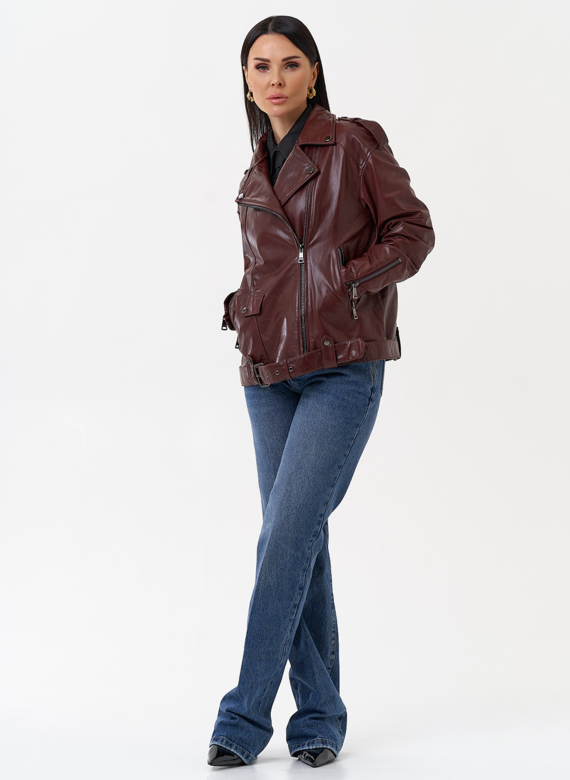 Женская косуха бордового цвета