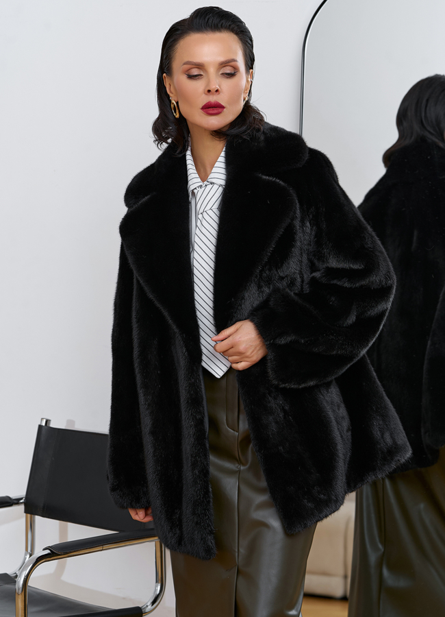 Женская шуба из скандинавской норки с английским воротником модель № 31637 меха малина