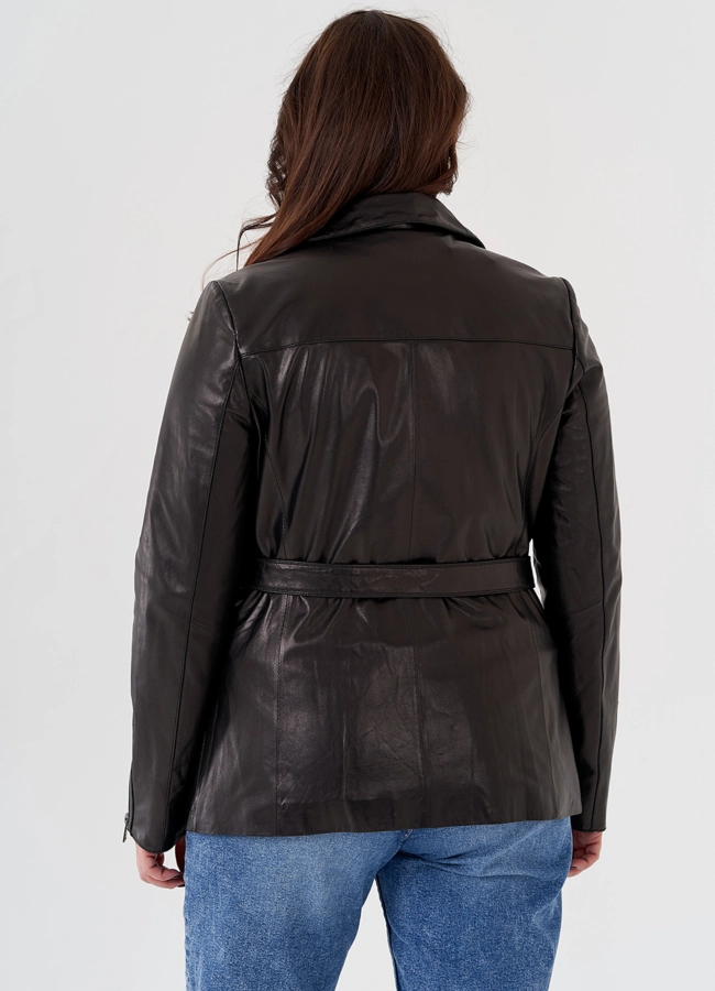 Женская кожаная куртка с поясом модель № 24093 в кредит фото