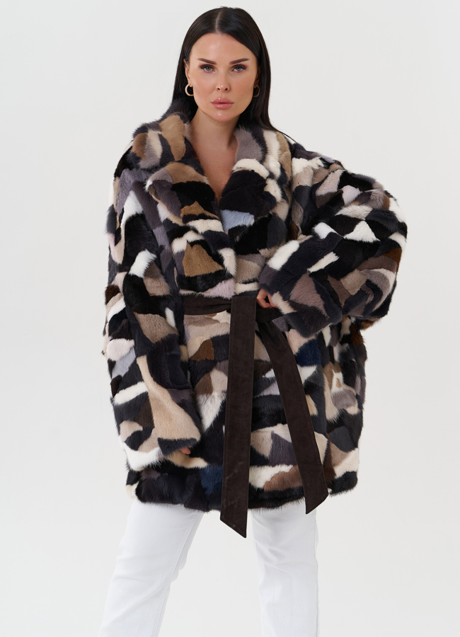 Шуба из меха норки с английским воротником модель № 27628 меха малина