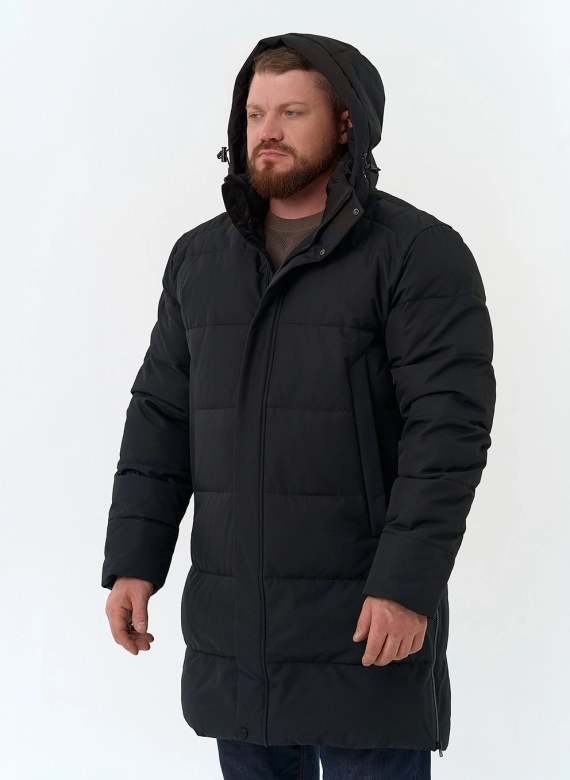 Мужской удлиненный пуховик с капюшоном фото