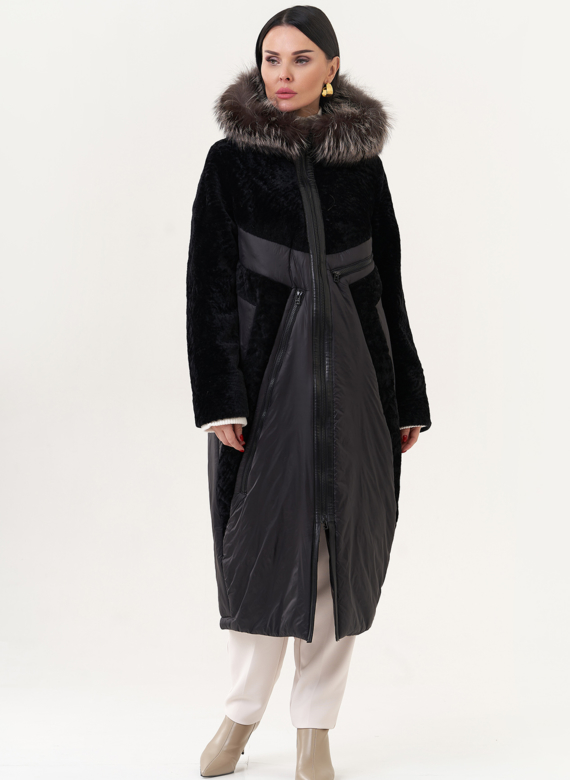 Комбинированный пуховик с овчиной