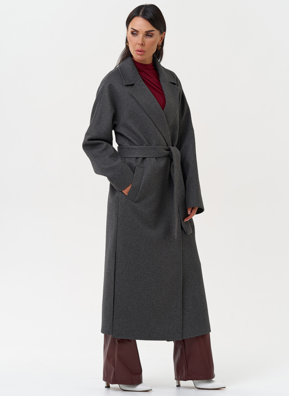 Длинное женское пальто с поясом