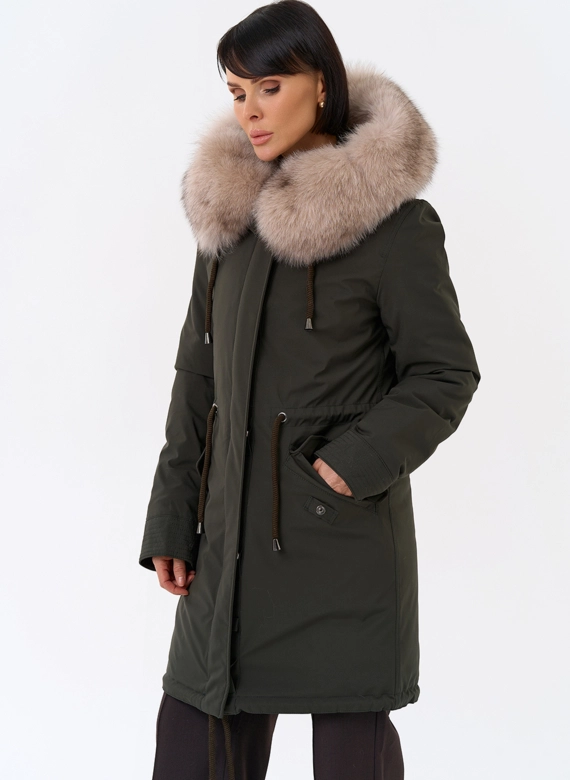 Женская парка с капюшоном из меха песца фото