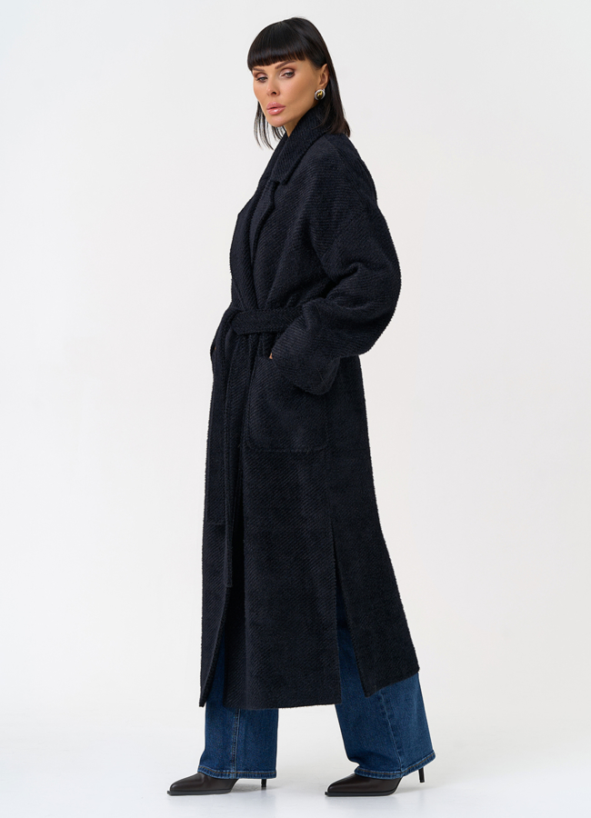 Женское длинное пальто в темно-синем цвете модель № 31485 универмаг малина