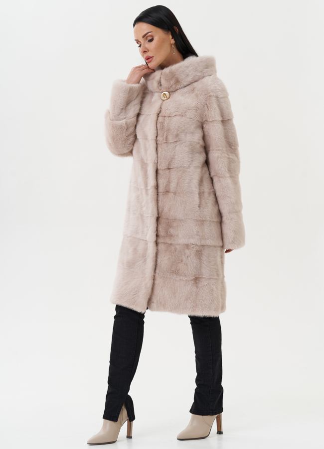 Светлая норковая шуба с капюшоном модель № 24955 универмаг малина
