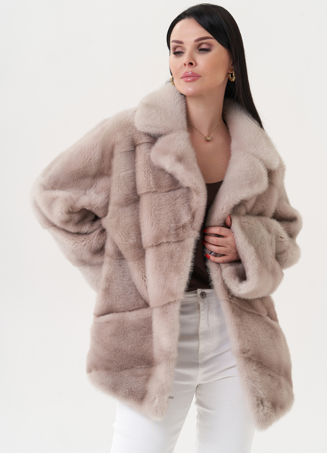 Укороченная шуба из меха норки с английским воротником модель № 30688 универмаг малина