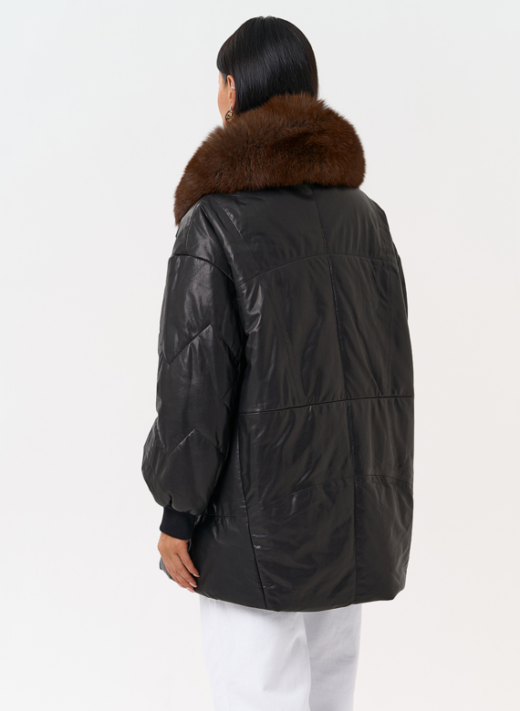 Полупальто из натуральной кожи с мехом песца