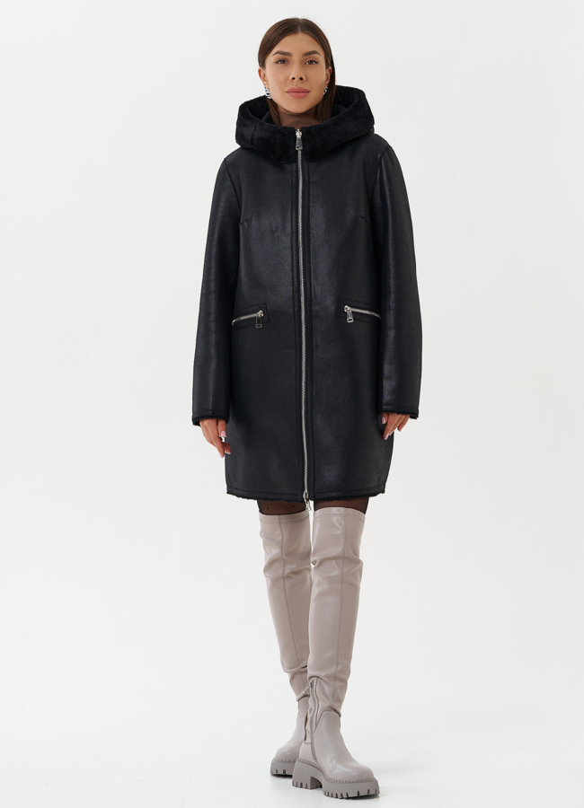 фото Двухсторонняя дубленка из эко кожи модель № 27765