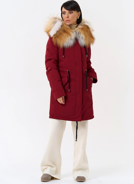 Женская парка с капюшоном из меха рыжей лисы фото