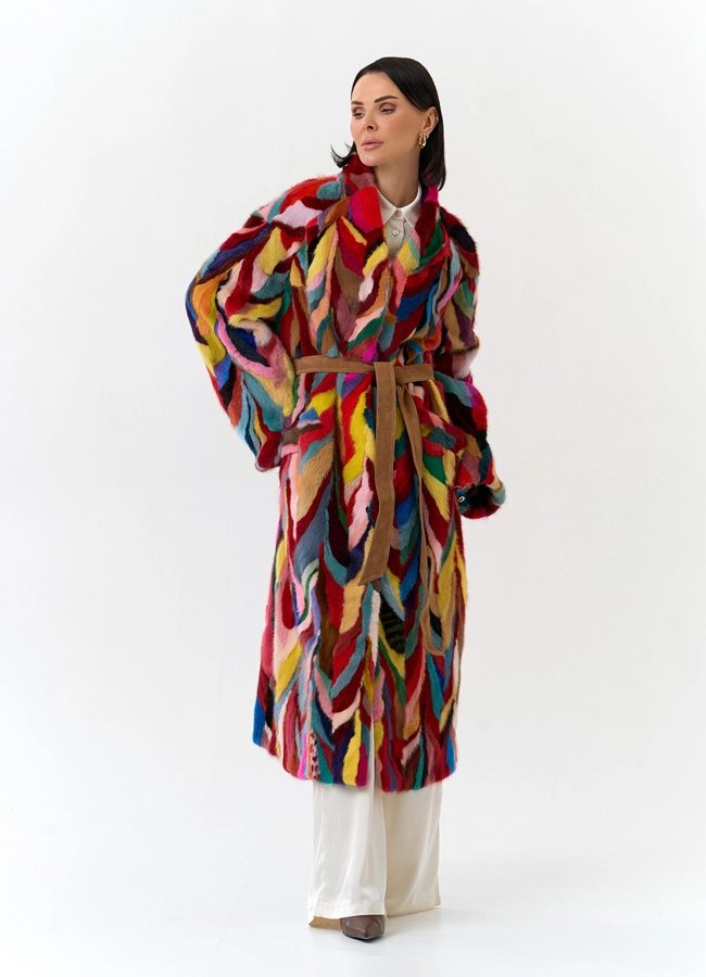 Норковая шуба в стиле пэчворк модель № 31299 универмаг малина фото