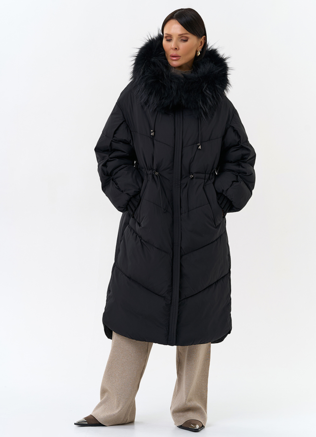 Женский пуховик с капюшоном из меха чернобурки модель № 31969 в кредит