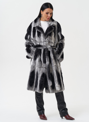 Шуба из меха кролика с английским воротником